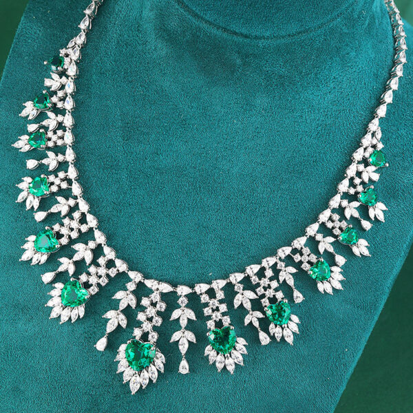 #303 S925 silver large-carat laboratory-grown emerald ladies' evening necklace - Image 10
