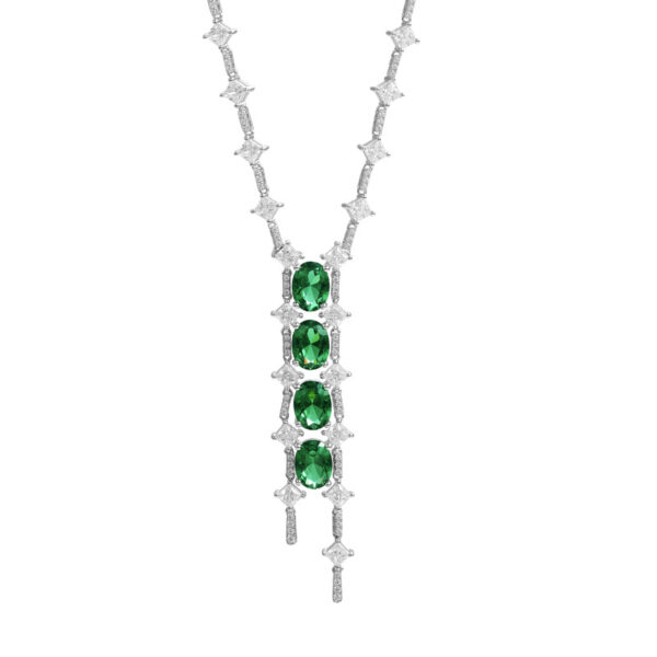 #163 S925 Silver Light Luxury Exquisite High-end Cultivated emerald necklace with chain - Image 8