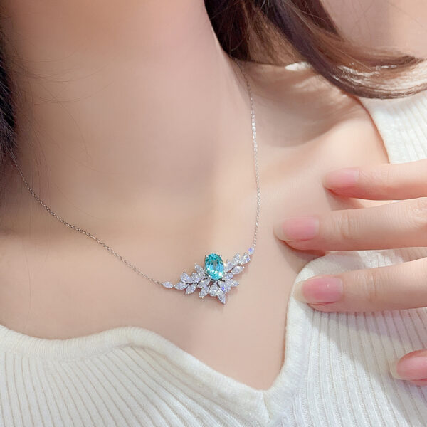 #270 S925 silver laboratory-grown Paraiba necklace collar chain. The main stone weighs approximately 3.2 carats. - Image 9