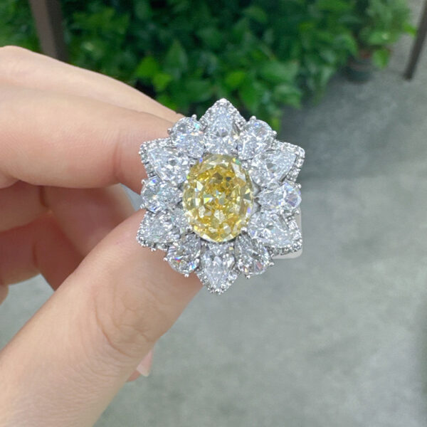 #179 S925 Silver Ice Flower Cut High Carbon Drill Oval Ring for Women - Image 11