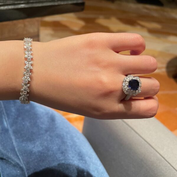 #136 S925 Silver Light Luxury Exquisite High-end 3-carat square cushion-shaped cultivated pigeon blood red gemstone ring - Image 7