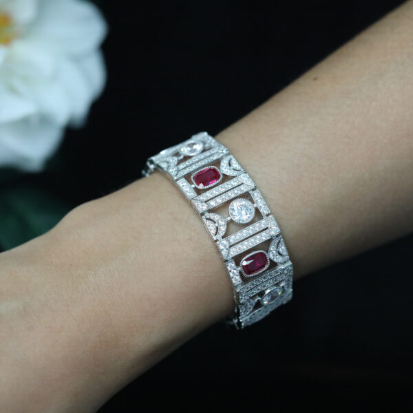 #195 925 Silver-gold-plated bracelet, high-carbon diamond GRC cultivated ruby - pigeon blood synthetic red corundum pillow-shaped cut girls' bracelet - Image 6