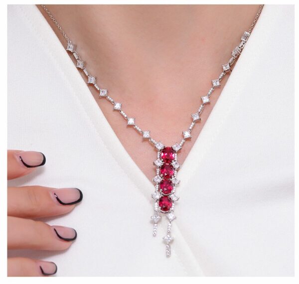 #163 S925 Silver Light Luxury Exquisite High-end Cultivated emerald necklace with chain - Image 9