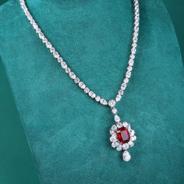 #271 S925 silver Laboratory-grown ruby pigeon-blood red ladies' necklace - Image 3