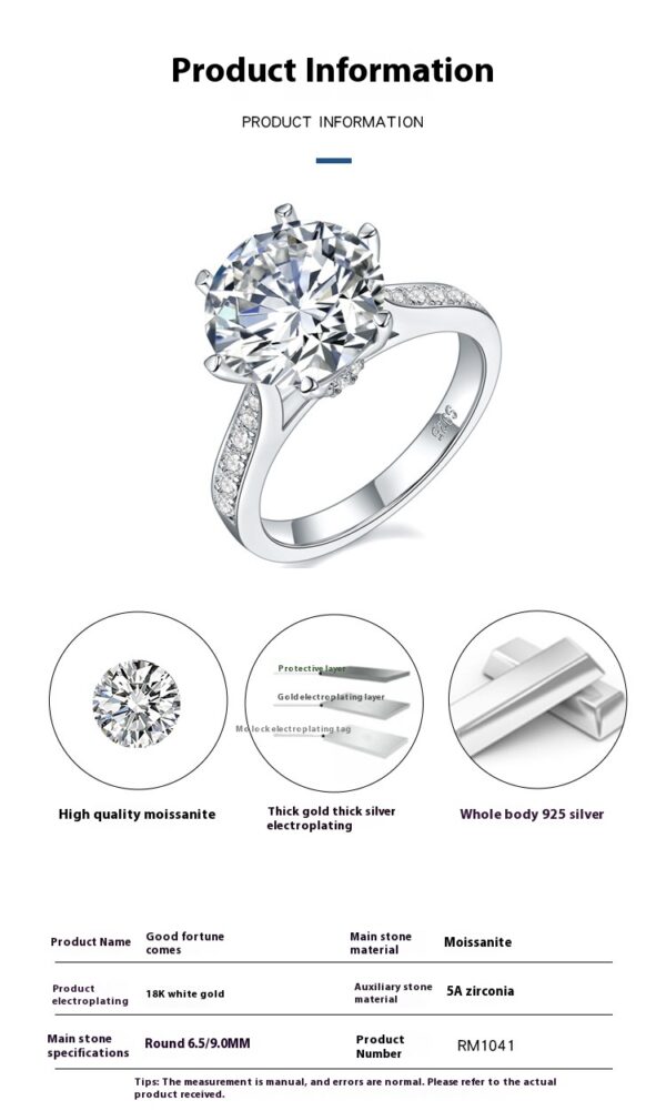 #233 S925 Silver Light Luxury Exquisite High-end round Moissanite 5-carat ring - Image 6