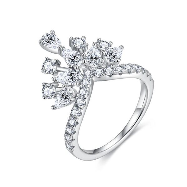 #157 S925 Silver Light Luxury, exquisite and high-end crown row ring, teardrop Moissanite, ladies' stacked ring - Image 7