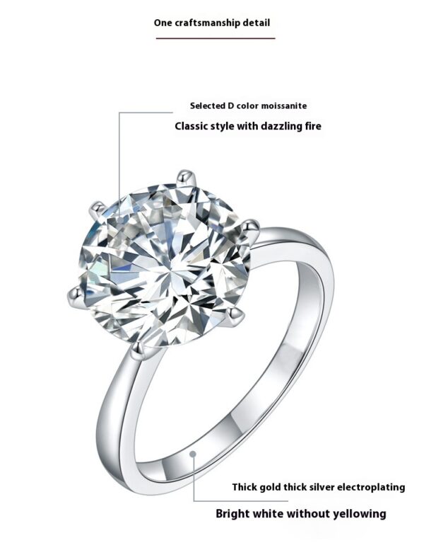 #151 S925 Silver Light Luxury Exquisite High-end 5-carat six-prong Moissan diamond wedding ring - Image 6