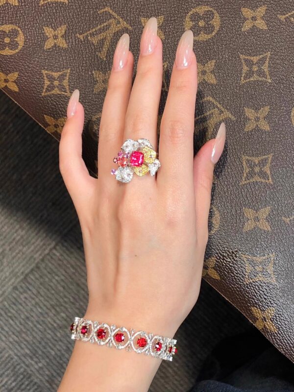 399#High end fashion natural fire lotus color spinel ring with 1.54 carats of main stone and 18k gold inlaid with natural diamonds - Image 7