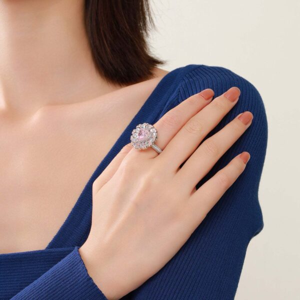 #279 New S925 Silver Sakura Pink Heart-shaped Zirconia Ring - Image 4