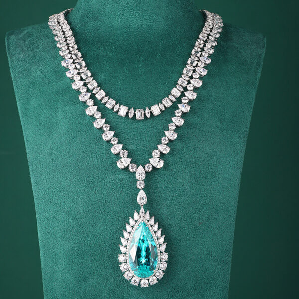 #215 S925 silver laboratory-grown Paraiba necklace. Main stone: 44.93 carats - Image 8