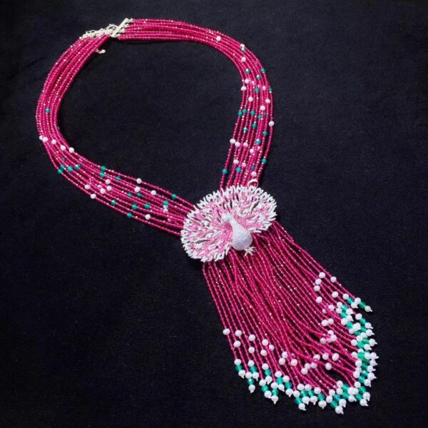 #96 925 Silver inlaid zircon natural pearl agate necklace Peacock Tassel Pendant Necklace - Image 5