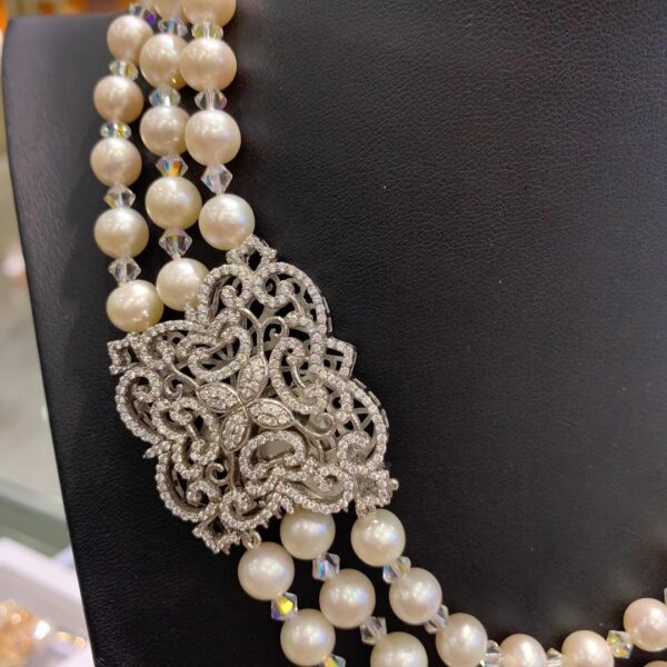 #108 Natural Freshwater Pearl Multi-Layer Necklace, pure silver set zircon pearl and crystal Necklace, retro necklace - Image 4