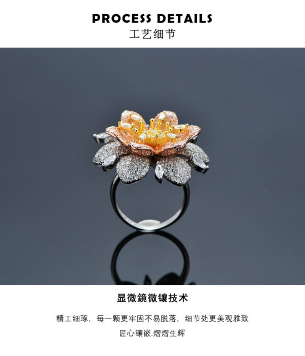 #202 S925 Silver micro-set Zircon large Flower ring, a new exaggerated and personalized girls' ring - Image 7