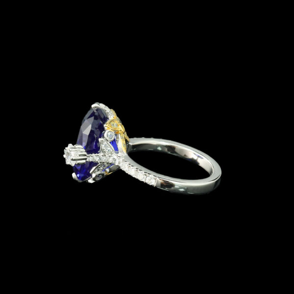 #197 925 Silver gold-plated ring, High carbon diamond, Royal blue, cushion-shaped golden star girls' ring - Image 3