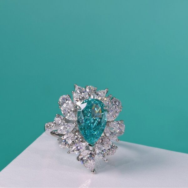 #231 6.5ct Large water Drop Paraiba High Carbon Diamond ring - Image 10