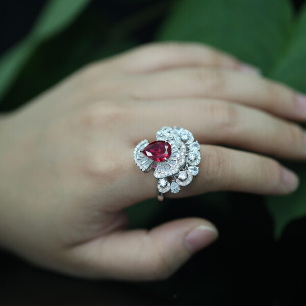 #198 925 Silver-gold-plated ring, high-carbon diamond GRC cultivated ruby girls' ring - Image 7