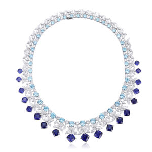 #272 S925 Silver Laboratory-Grown Sapphire Necklace for Ladies
