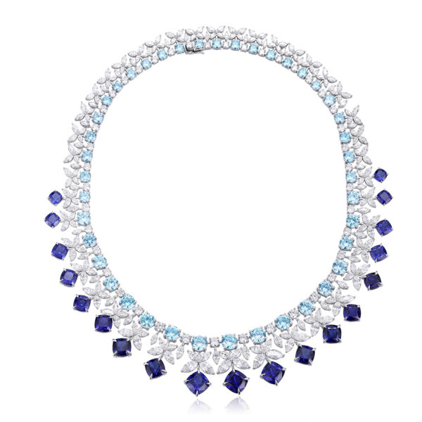 #272 S925 Silver Laboratory-Grown Sapphire Necklace for Ladies