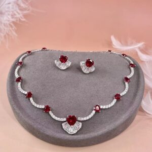 #133 S925 Silver light Luxury exquisite high-end feel 22ct cultivated ruby red heart necklace collarbone chain, 11ct ear studs