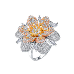 #202 S925 Silver micro-set Zircon large Flower ring, a new exaggerated and personalized girls' ring