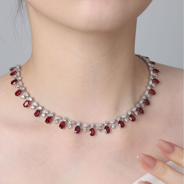 #122 S925 silver Light Luxury exquisite high-end 32-carat cultivated ruby necklace, 3.3ct stud earrings - Image 5