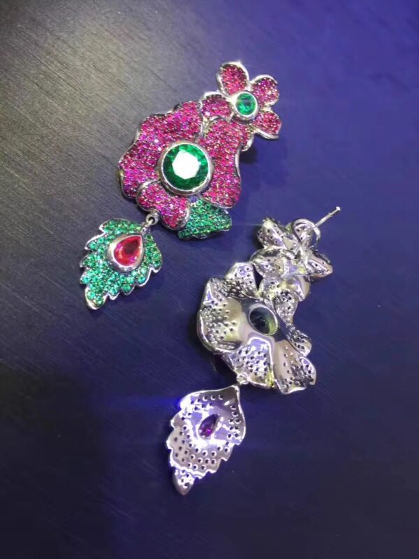 #113 925 silver-inlaid zircon colored bird flower-shaped necklace and earrings - Image 5