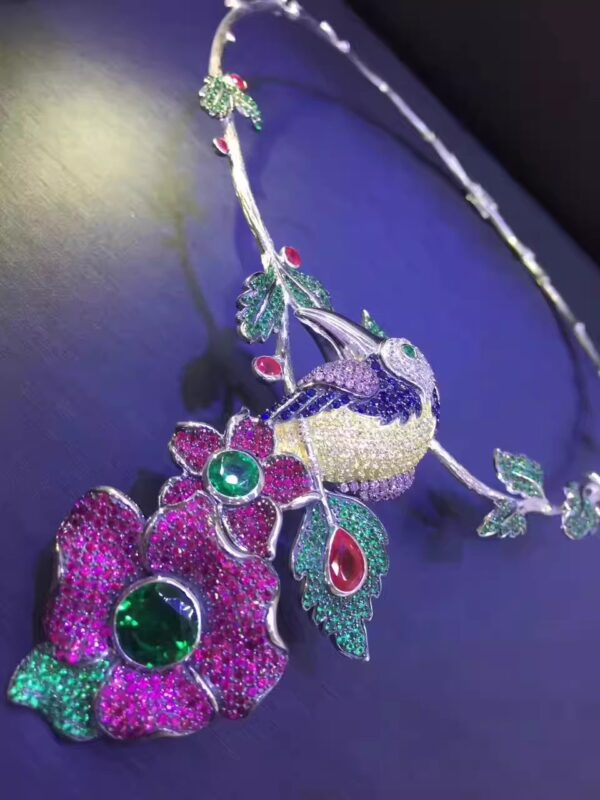 #113 925 silver-inlaid zircon colored bird flower-shaped necklace and earrings - Image 2