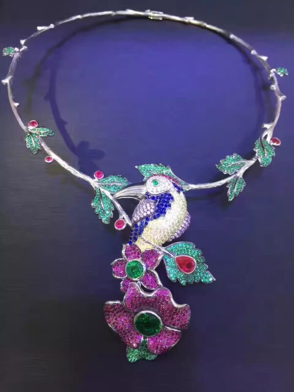 #113 925 silver-inlaid zircon colored bird flower-shaped necklace and earrings - Image 3
