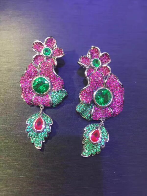 #113 925 silver-inlaid zircon colored bird flower-shaped necklace and earrings - Image 4
