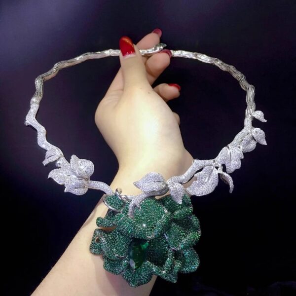 #112 925 Silver inlaid zircon flower-shaped necklace - Image 13