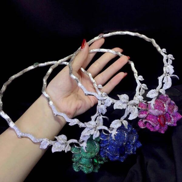 #112 925 Silver inlaid zircon flower-shaped necklace - Image 14