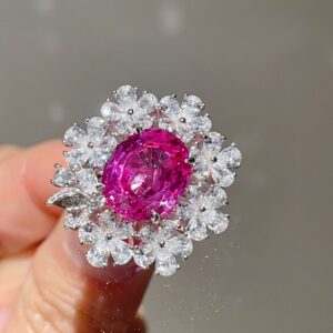 #161  925 silver gold-plated senior designer cultivates pink blue gemstone pigeon egg ring for female niche high-end light luxury style