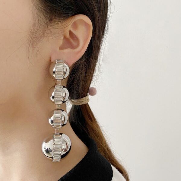 290#European and American niche design semi-circular sparkling diamond pendant gradient exaggerated earrings personality temperament fashionable banquet earrings - Image 2
