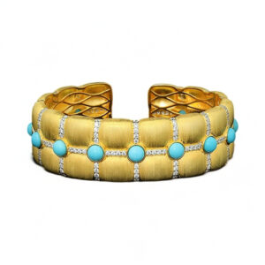 292#925 silver plated 24k gold bracelet with high carbon diamond, gold turquoise embellishment, exquisite fashion jewelry, versatile women's bracelet