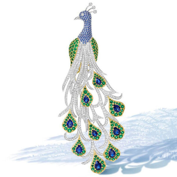 356#S925 silver plated 14k gold high carbon diamond high customization peacock royal blue high-end jewelry girl brooch pendant