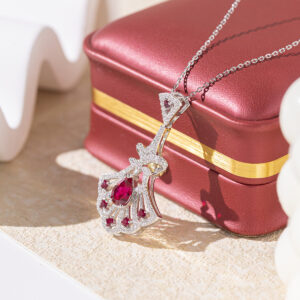 361#New S925 silver necklace cultivated ruby 1.25 carat fan-shaped pendant in stock wholesale