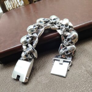 382#S925 Personalized Feather Skeleton Bracelet for Men, Retro Hip Hop Trendy Hand Accessories, Versatile Punk Accessories, Single Nightclub