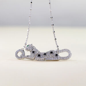 386#Gaoding New Product Spotted Leopard Necklace Plated with 14k Gold Enamel, Burnt Blue Black Flower, Full Diamond Gold Leopard Women's Clavicular Chain