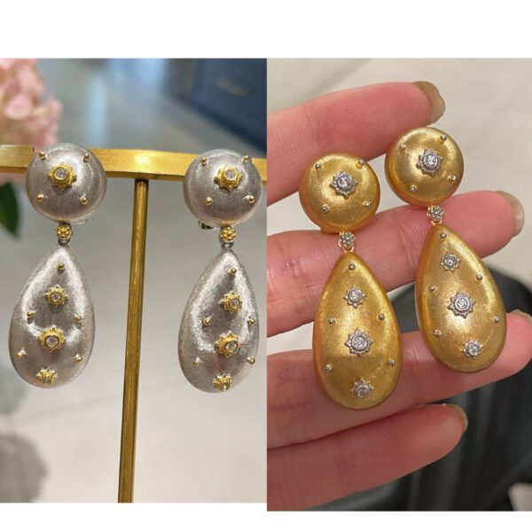 389#Original design s925 silver brushed medieval contrasting double bead earrings, fashionable retro light luxury Italian brushed micro inlaid design earrings - Image 9