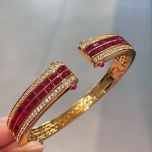 390#S925 silver plated 24k gold cultivated ruby colored bracelet for women, European, American, Middle Eastern luxury inlaid bracelet wholesale