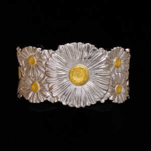 391#Italian 925 Silver Daisy Bracelet New Light Luxury Brushed Wide Edition Bracelet