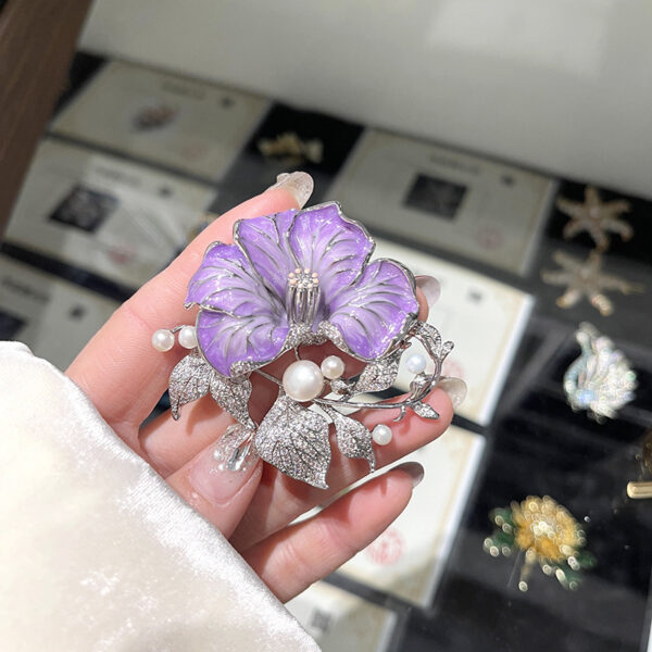392#Advanced Romantic Purple Sunset Flower Chest Original Design Natural Freshwater Pearl Plant Flower Art Chest Customization - Image 2