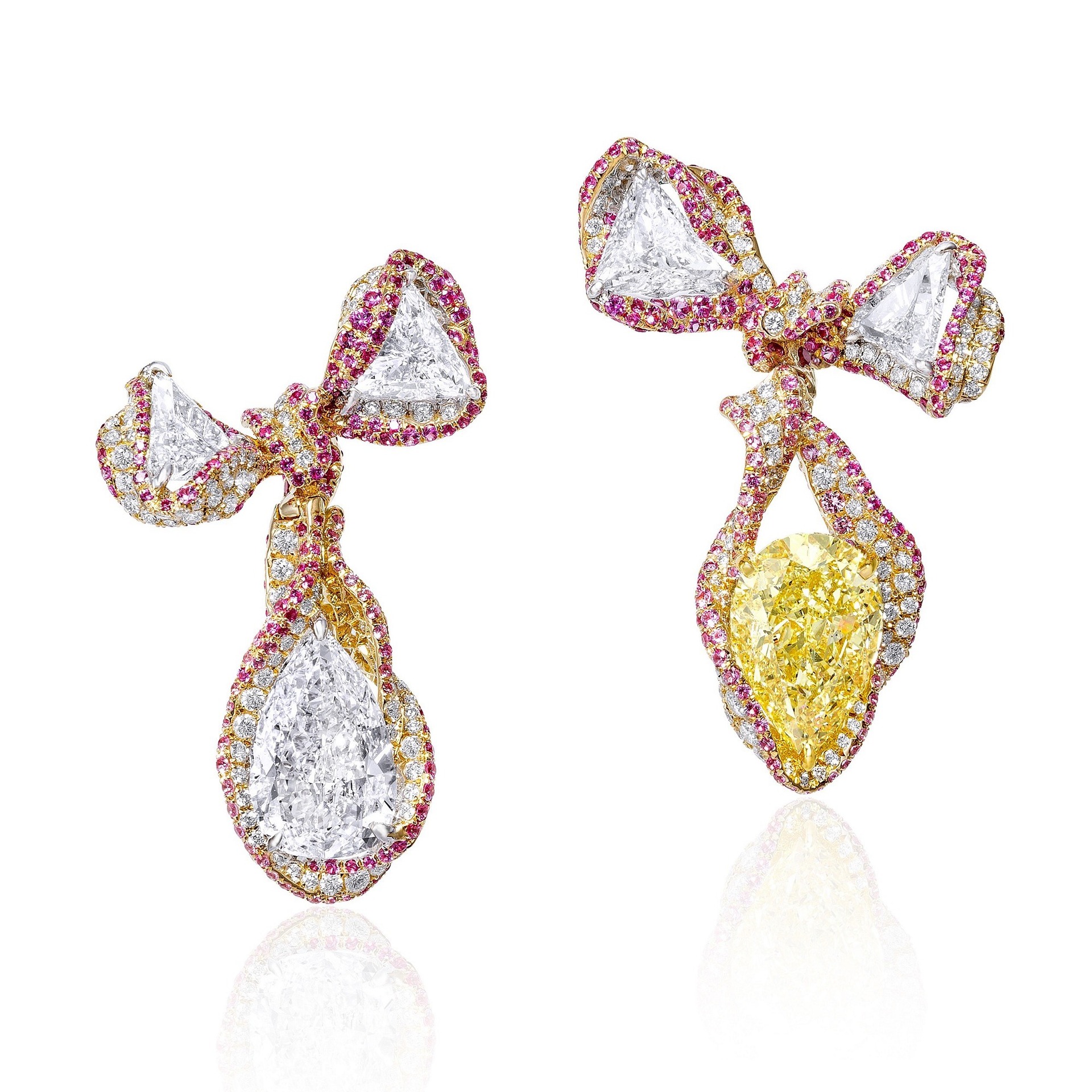 407#925 silver gold-plated earrings with high carbon diamond Cindychao high-end custom style, colorful yellow bow, versatile jewelry, girls' ear buckle