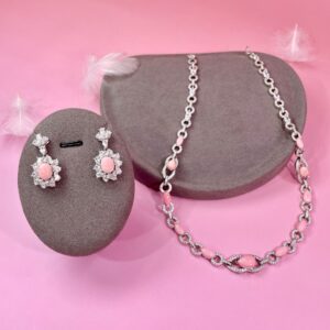 409#High end natural pink conch bead set, fashionable collarbone chain necklace, temperament earrings, new ring