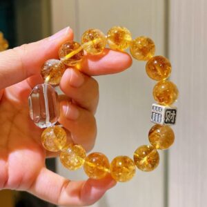 413#925 Silver Natural High Quality 12-13mm Yellow Crystal White Crystal Bracelet