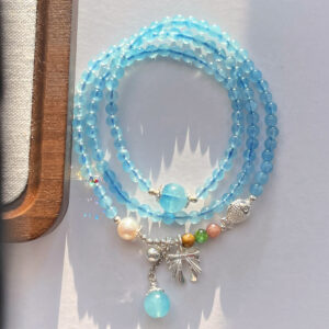 421#925 silver vintage style high-quality boutique natural aquamarine gemstone multi circle bracelet bracelet bracelet