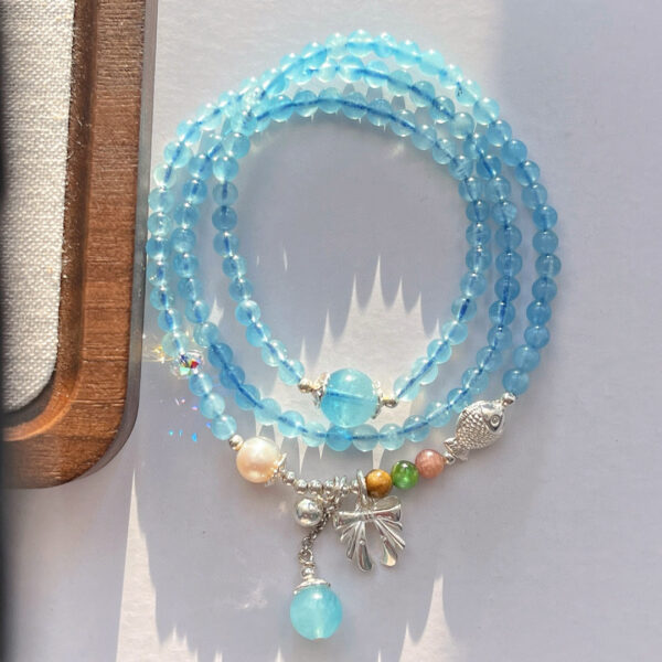 421#925 silver vintage style high-quality boutique natural aquamarine gemstone multi circle bracelet bracelet bracelet