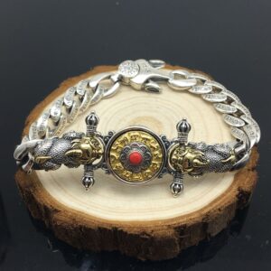 426#Factory wholesale s925 Pixiu King Kong pestle bracelet, men's and women's fashionable silver rotating nine palace eight retro bracelet, six character language bracelet