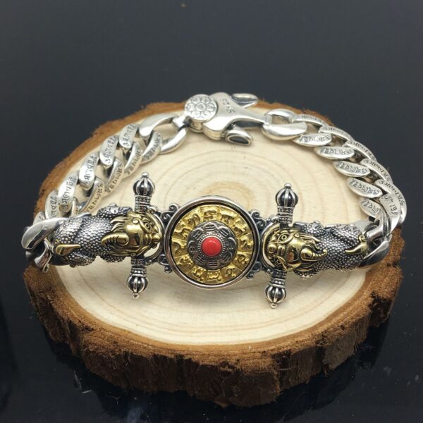 426#Factory wholesale s925 Pixiu King Kong pestle bracelet, men's and women's fashionable silver rotating nine palace eight retro bracelet, six character language bracelet