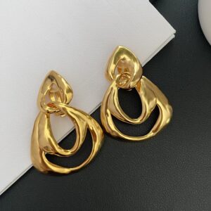 338#French medieval geometric hollow multi-layer ear clip with a light luxury and high-end feel, reminiscent of ancient style earrings